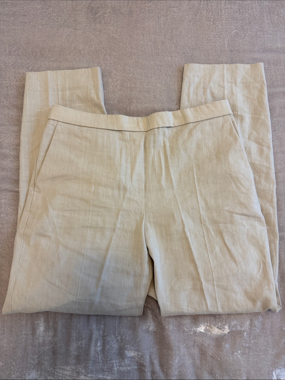 Theory Linen-Blend Straight Leg Pants in Beige
